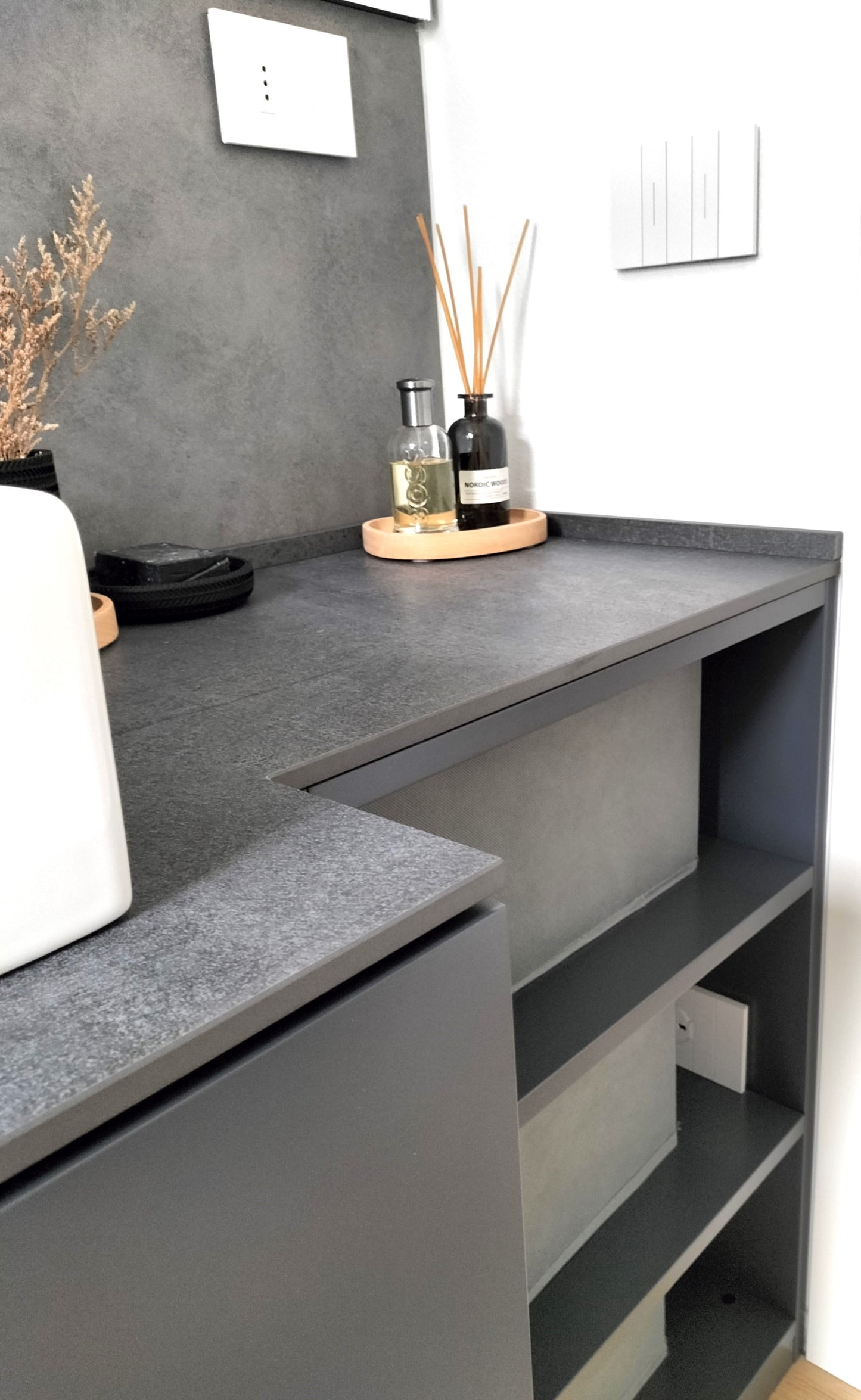 Mobile bagno - laccato opaco grigio - top gres
